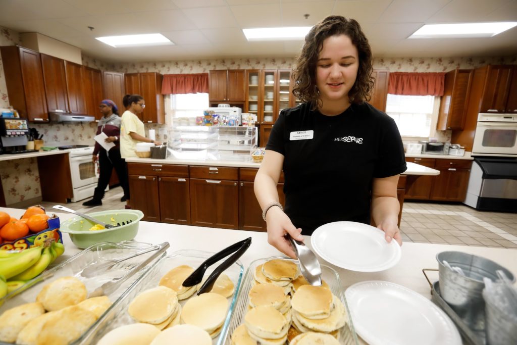 Mercer students prepared and served breakfast for families at the Ronald McDonald House on March 5, as part of MerServe's 2019 Spring Break for Service. 