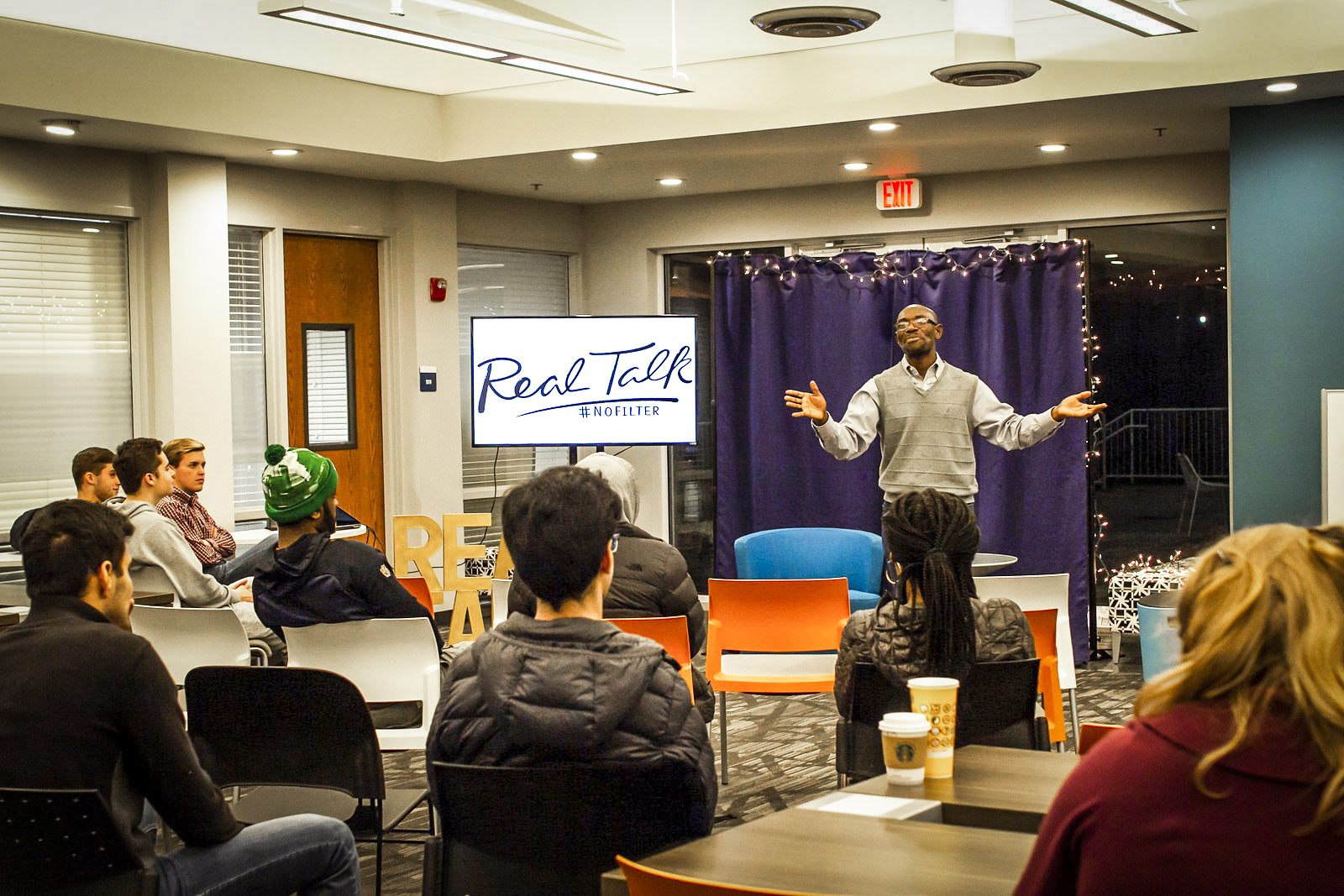 Finance professor Dr. Jeff Ngene speaks during the Real Talk event in January 2019.