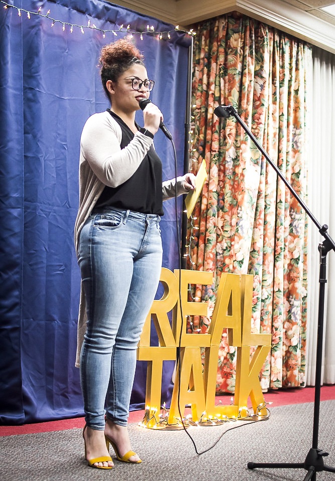 Mercer student Ta’Keda Eastern speaks during Real Talk: Student Edition in fall 2018.